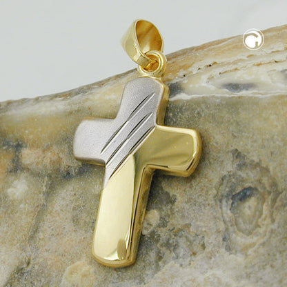 Pendant 16x12mm cross bicolor 9Kt GOLD