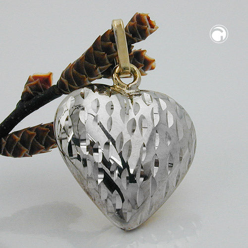 Pendant 14x13mm heart bicolor diamond-cut 9Kt GOLD