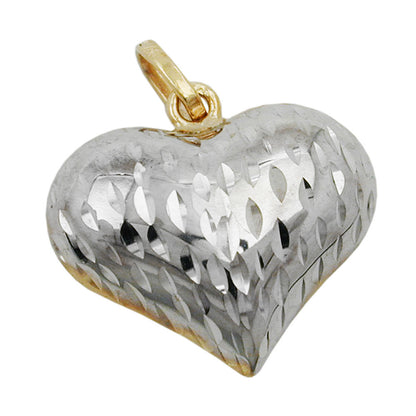 Pendant 14x16x6mm heart bicolor diamond-cut 9Kt GOLD