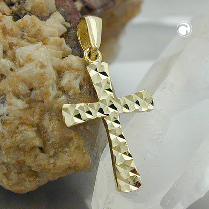 Pendant 15x11mm cross diamond-cut 9Kt GOLD