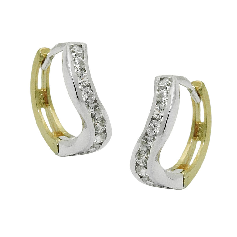 Creolen „12x3 mm“ Bicolor Zirkonia – 9 Karat Gold, Klappscharnier