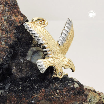 Pendant 20x16mm eagle bicolor rhodium-plated shiny 9Kt GOLD