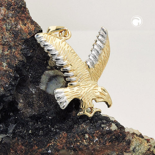 Pendant 20x16mm eagle bicolor rhodium-plated shiny 9Kt GOLD