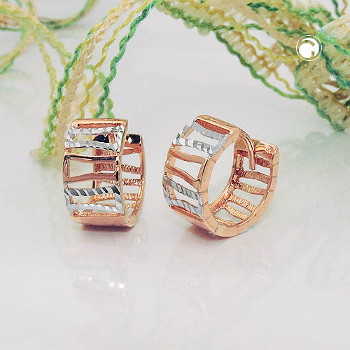 Creole „12×6 mm Streben bicolor diamantiert“ 9 K Gold – modern & filigran