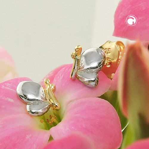 Stud earring 6x5mm butterfly bicolor shiny 9Kt GOLD