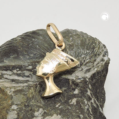 Pendant 15x10x2.5mm Nefertiti shiny 9Kt GOLD