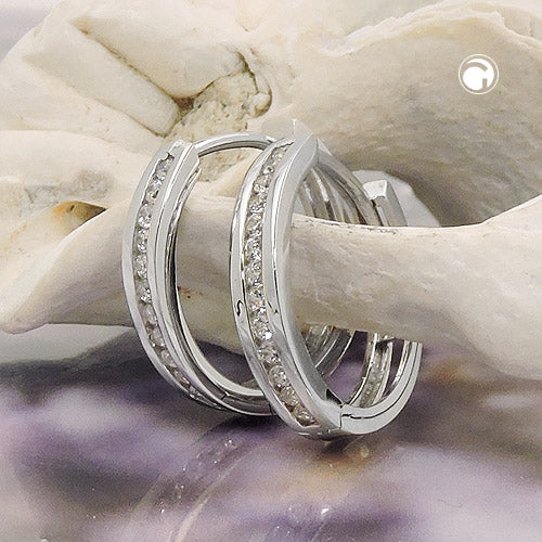 Creole „14×3 mm mit Zirkonia“ 9 K Weißgold – funkelnd & elegant