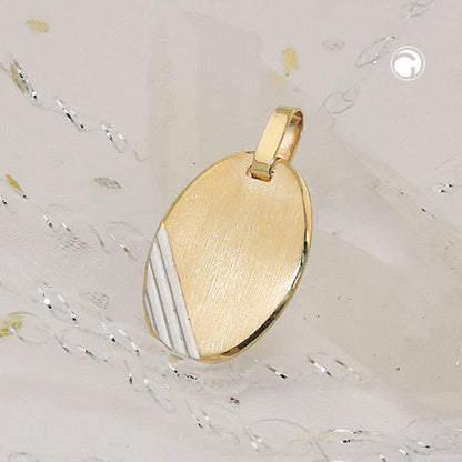 Pendant 18x13mm engraving plate oval bicolor rhodium-plated diamond-cut 9Kt GOLD