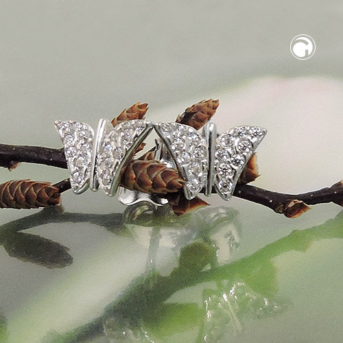 Stud earring 6x9mm butterfly 9Kt white gold