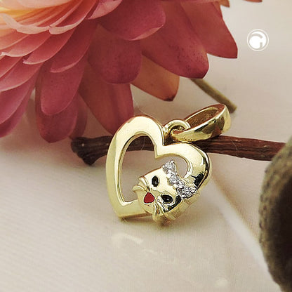 Heart pendant with cat head 10x10mm 9Kt GOLD