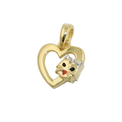 Heart pendant with cat head 10x10mm 9Kt GOLD