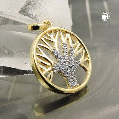 Pendant 15mm Tree of Life with Zirconias 9Kt GOLD