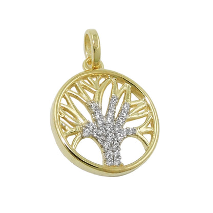 Pendant 15mm Tree of Life with Zirconias 9Kt GOLD