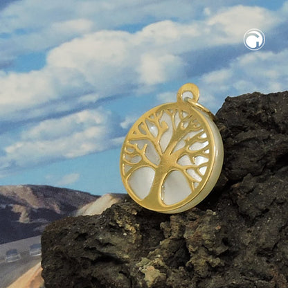 Pendant 12mm Tree of Life with mother of pearl 9Kt GOLD