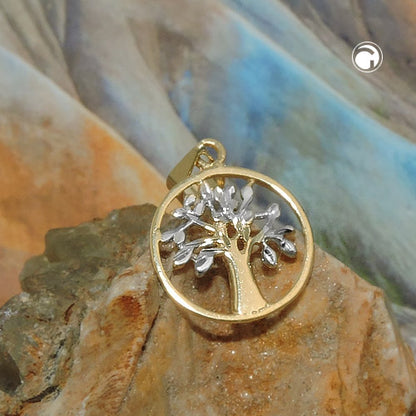 Pendant 12mm Tree of Life bicolor 9Kt GOLD