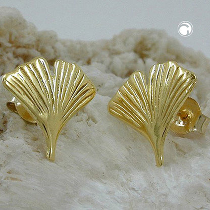 Stud earring 12mm ginkgo leaf shiny 9Kt GOLD