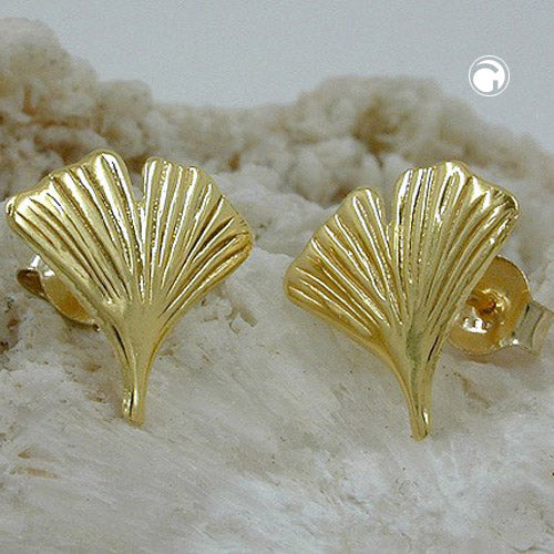 Stud earring 12mm ginkgo leaf shiny 9Kt GOLD