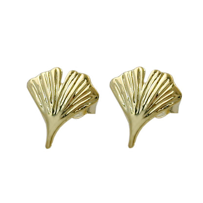 Stud earring 12mm ginkgo leaf shiny 9Kt GOLD