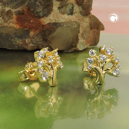 Stud earrings 9x8mm tree with zirconias GOLD 9Kt