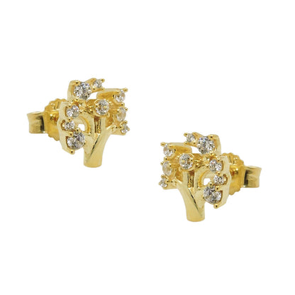 Stud earrings 9x8mm tree with zirconias GOLD 9Kt