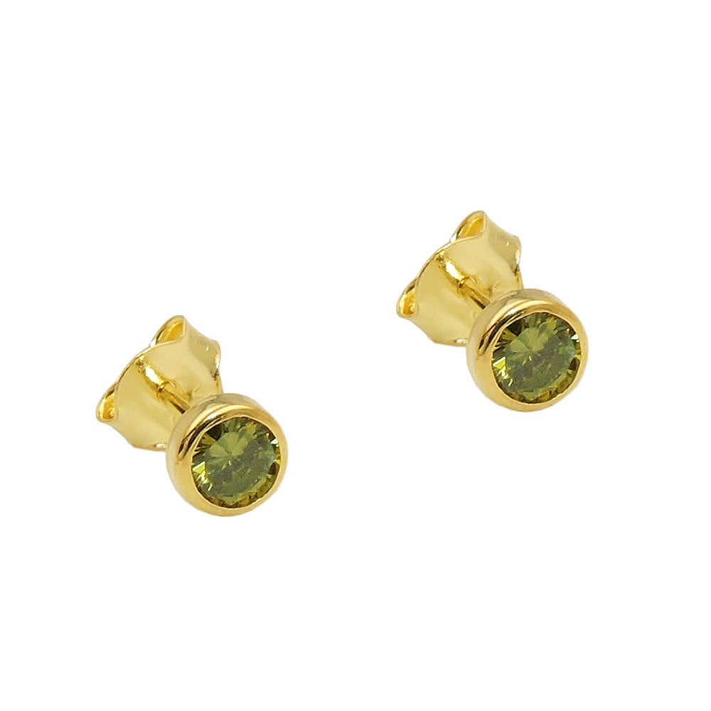 Ohrstecker „4,5 mm Zirkonia olivgrün“ 9 K Gold – edel & dezent