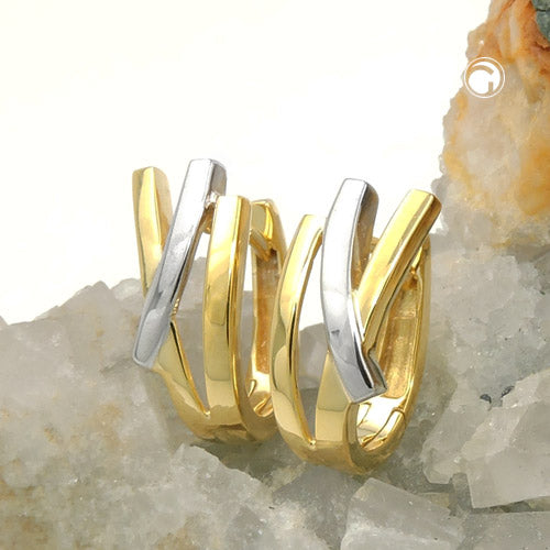 Creole earring 15x7mm folding hinge bicolor 9K GOLD