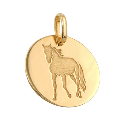 Pendant engraving plate 14mm with laser engraving horse shiny 9Kt GOLD