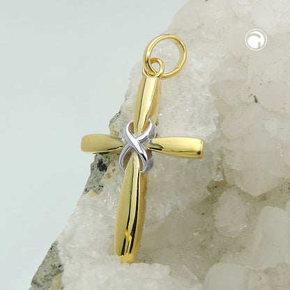 Pendant 20x14mm cross bicolor shiny 9Kt GOLD
