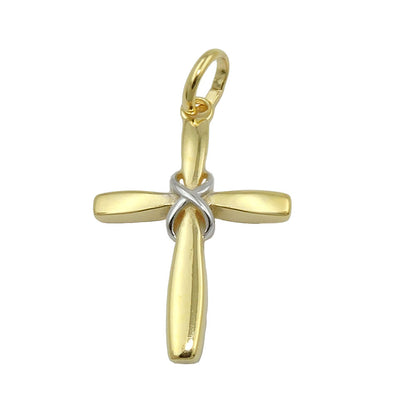 Pendant 20x14mm cross bicolor shiny 9Kt GOLD