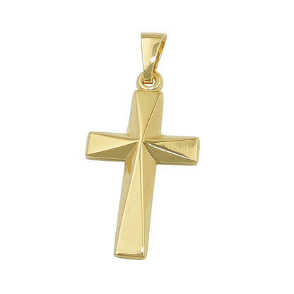 Pendant 21x13mm cross shiny center angular shaped 9Kt GOLD