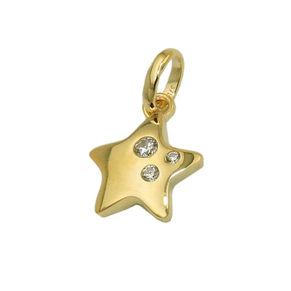 Pendant 10x10mm star shiny with 3 zirconias 9Kt GOLD