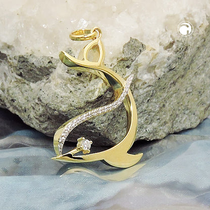 Pendant 25x20mm stylized dolphin with zirconias 9Kt GOLD