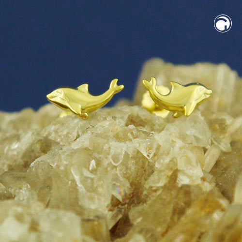 Stud earring 8x4mm small dolphin shiny 9Kt GOLD