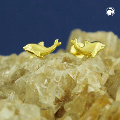 Stud earring 8x4mm small dolphin shiny 9Kt GOLD