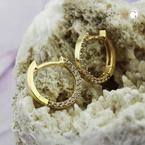 Hoop earring 13x2mm hinged with zirconias 9Kt GOLD