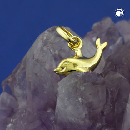 Pendant 12x7mm small dolphin shiny 9Kt GOLD