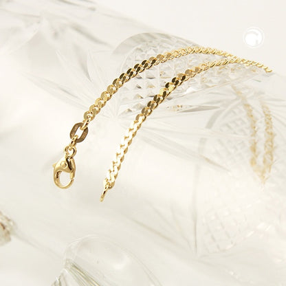 Bracelet 2.4mm flat curb chain shiny 14Kt GOLD 18.5cm