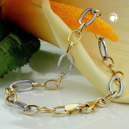 Bracelet 7mm anchor chain link chain oval bicolor alloyed white gold 9Kt GOLD 19cm