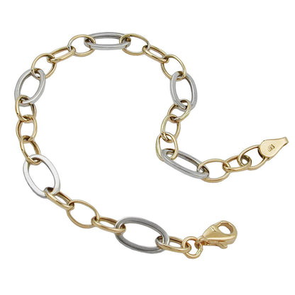 Bracelet 7mm anchor chain link chain oval bicolor alloyed white gold 9Kt GOLD 19cm