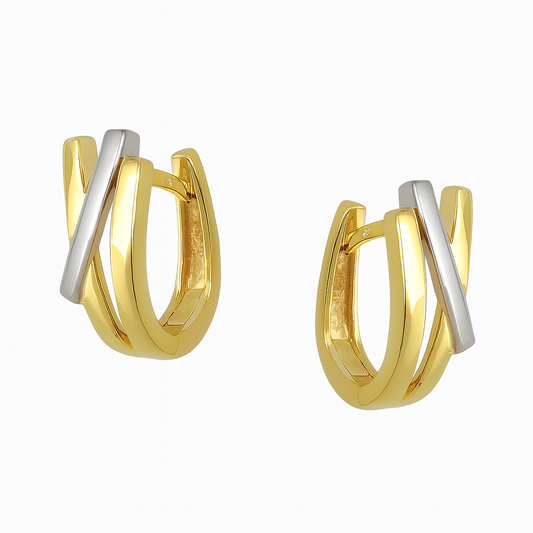 Creole Ohrring 15x7mm Klappscharnier bicolor 9Kt GOLD