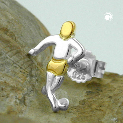 Stud earrings 10x7mm football player bicolor single stud earrings 1 piece silver 925