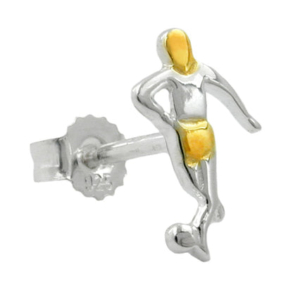 Stud earrings 10x7mm football player bicolor single stud earrings 1 piece silver 925