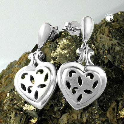 Stud earrings earring 24x12mm heart matt-shiny openwork silver 925