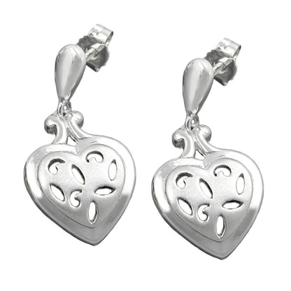 Stud earrings earring 24x12mm heart matt-shiny openwork silver 925