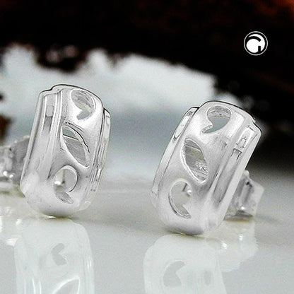 Stud earrings 9x5mm openwork matt shiny with zirconia silver 925