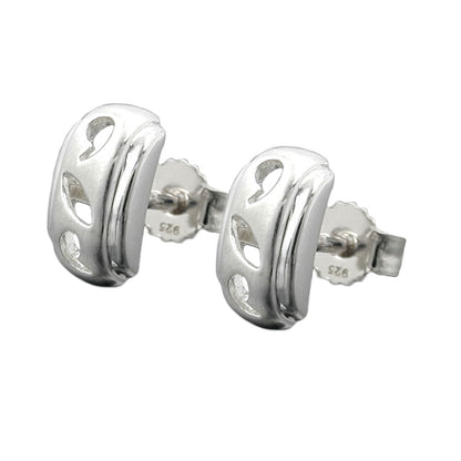 Stud earrings 9x5mm openwork matt shiny with zirconia silver 925
