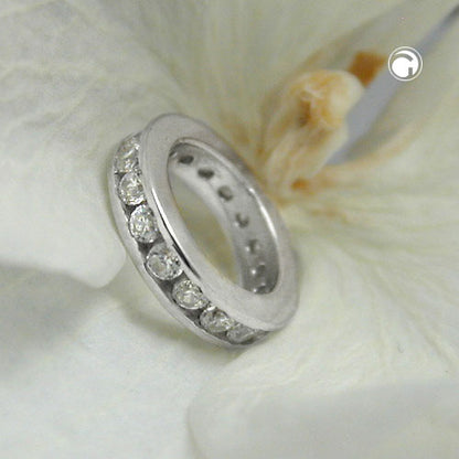 Pendant 10x2mm baptism ring with zirconias rhodium-plated silver 925