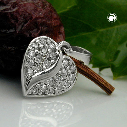 Pendant 10mm heart with zirconias rhodium-plated silver 925