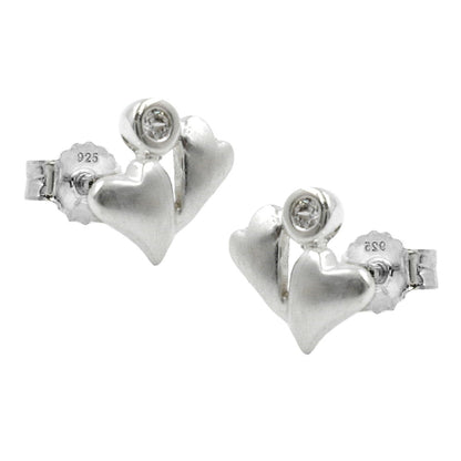 Stud earrings 8x8mm 2 hearts matt zirconia silver 925