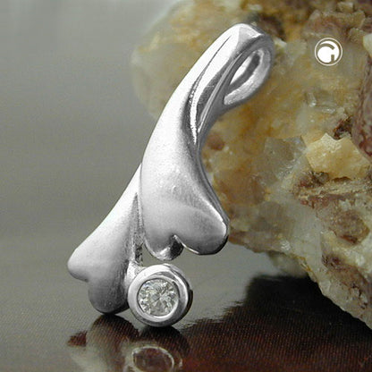 Pendant 16x7mm hearts with zirconia matt silver 925